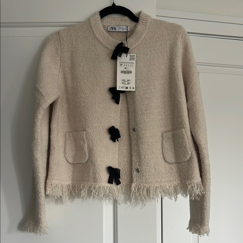 Zara Cardigan with Black Bows Size M NWT